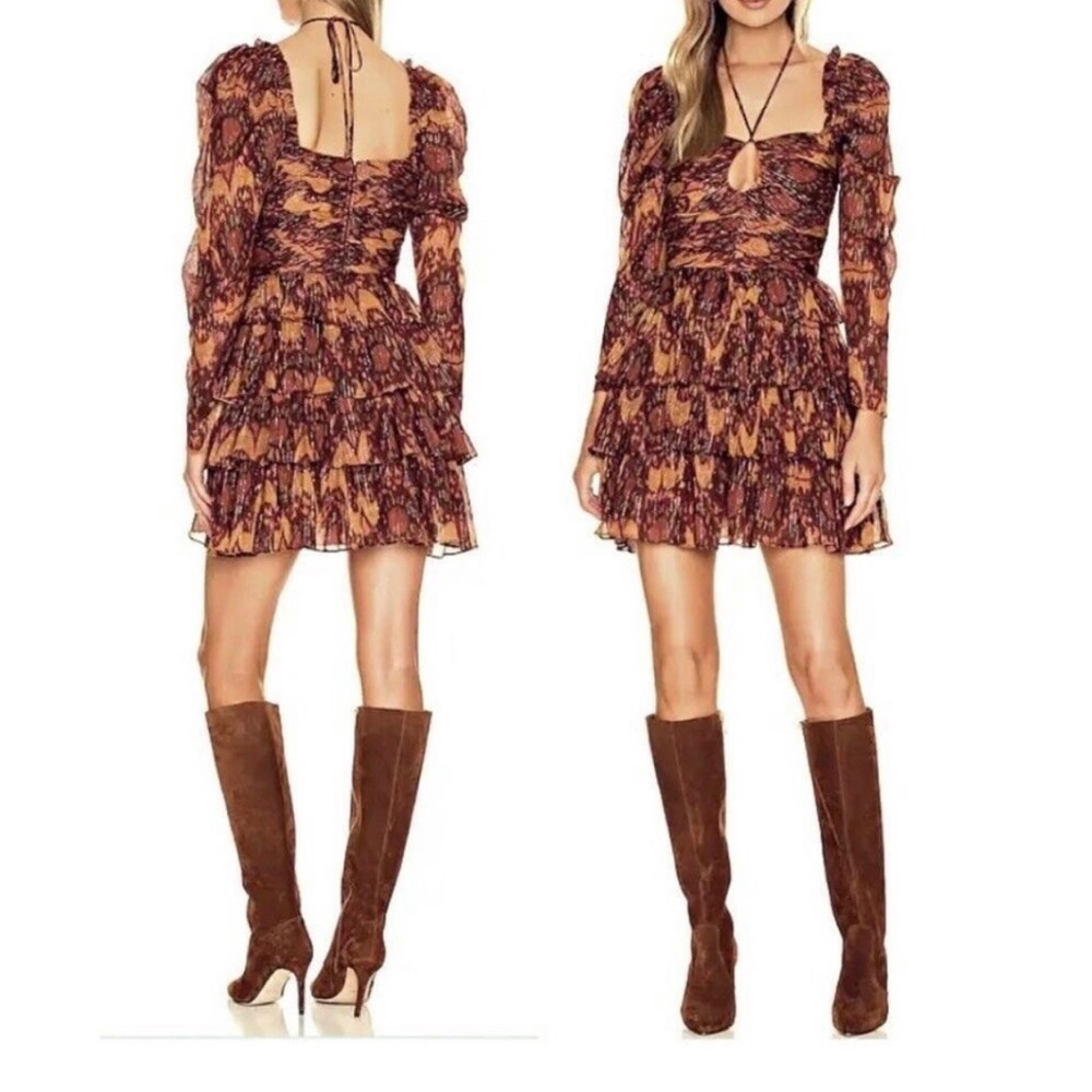 House of Harlow Tiered Bohemian metallic dress